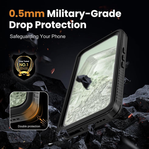 Hllhunkhe Waterproof Case for Google Pixel 8A with Built-in Screen Protector - Rugged Shockproof Protective Cover, Black