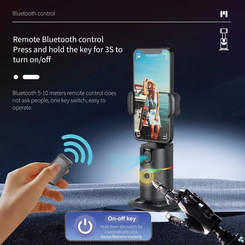 MZYSKJ 2 360 Auto Face Tracking Tripod Desk Mount with Fill Lights Rotating Phone Holder for iPhone, Smart AI Motion