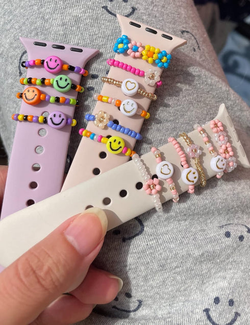 Heesch Stretchy Beaded Watch Band Charms for Apple Watch 38/40/41/42/44/45/49mm, Decorative Rings