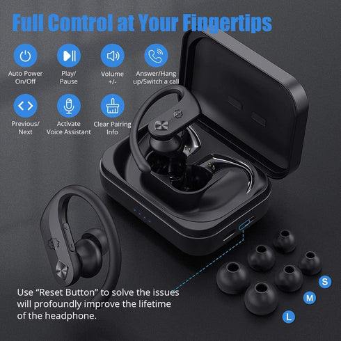 WixGear Wireless Bluetooth in-Ear Buds with Mic, 5.0 Sport Earbuds, Hi-Fi Stereo Bass Sound, 130H Playtime