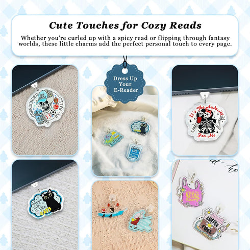 JINGSEN 9Pcs Charms for Kindle,About Funny Theme Dust Plug Charm Compatible with Type C Charging Port,Charms Compatible