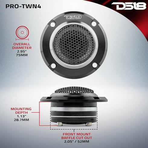 DS18 PRO-TWN4 High Compression Neodymium Super Bullet Tweeter, 1" VC, 280 Max, 140W RMS, 4 Ohms with Built-in Crossover