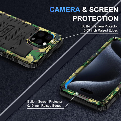 Beasyjoy Waterproof Case for iPhone 15 Pro, Metal Heavy Duty Full Body Protective Case with Built-in Screen Protector,