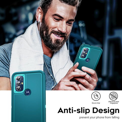 LeYi Moto G Play 2023 Case: Heavy Duty 3-in-1 Military Grade, Teal, with 2 PCS Tempered Glass Screen Protectors.