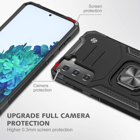 YmhxcY for Galaxy S21 5G Case with 3D Curved Screen Protector, Armor Grade Case with Rotating Holder (Black)