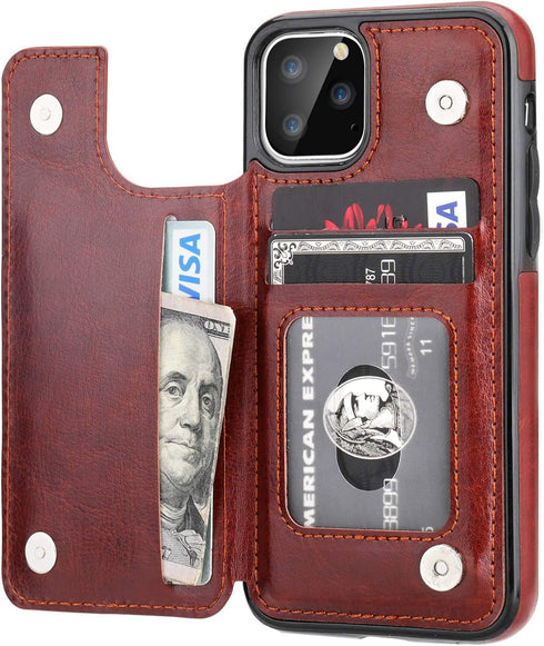 OT ONETOP iPhone 11 Pro Wallet Case, PU Leather Kickstand with Card Holder, Shockproof Cover (Brown)