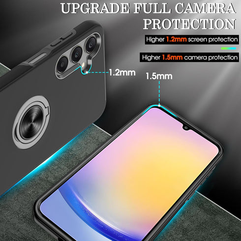 for Samsung Galaxy A15 5G Case with Screen Protector×2, Galaxy A15 5G Phone Case with 360°Magnetic Ring Holder Kickstand Phone Case for Samsung A15 5G/4G,Black