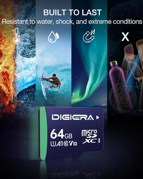 DIGIERA 64GB CT100 100MB/s, C10, U1, V10, A1, (2 Pack) microSDXC UHS-I Memory Card with Adapter - up to Full HD, Micro
