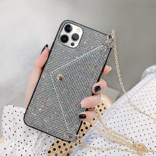 Omorro Glitter Diamond Sequins Wallet Case with Shiny Crossbody Chain for iPhone 12 Pro Max