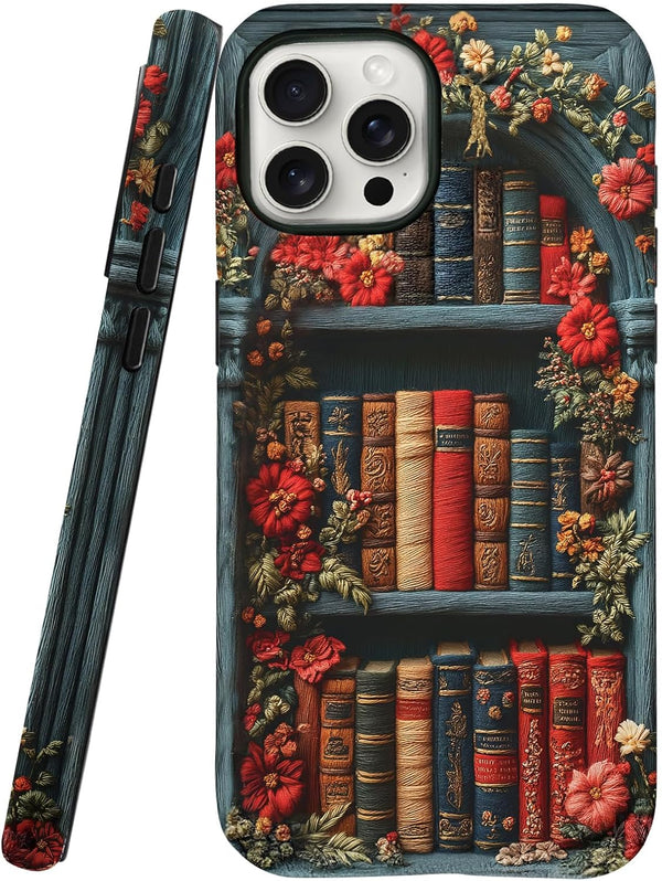 Mainrenka Bookshelf Gothic Art Phone Case for iPhone 15 Pro Max, Cute Aesthetic
