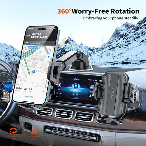 Upgraded 3-in-1 Car Phone Holder Mount, Powerful Suction for Dashboard, Air Vent, Windshield, for All Phones