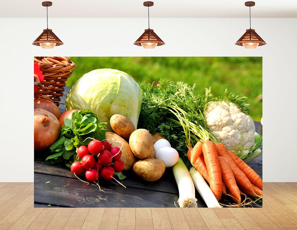 KeyWork 10x10ft Fresh Vegetable Backdrop Assorted Produce Photography Background for Party Farm to