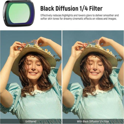 NEEWER Magnetic ND & Black Diffusion 1/4 Effect Filter Kit for DJI OSMO Pocket 3 Creator Combo, 4 Pack Neutral Density