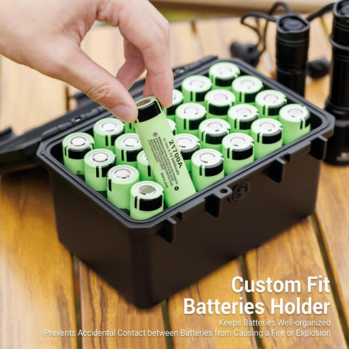 KIWIFOTOS 24 21700/20700 IP67 Slots Battery Storage Case Waterproof Hard Case Batteries Caddy Organizer Holder