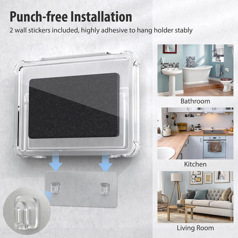 MoKo Waterproof Shower Tablet Holder, Wall Mount for iPad Up to 11", 360° Rotation with Touchable Anti-fog Screen, Clear