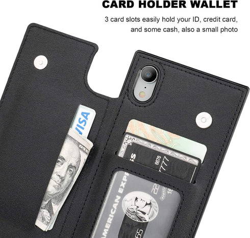 Bocasal Crossbody Wallet Case for iPhone Xr, Credit Card Holder, PU Leather Kickstand, Shockproof Detachable Strap