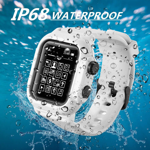 Compatible Apple Watch Band Case 42mm 44mm Series 5/4/3, IP68 Waterproof Case with Soft Silicone Band, White