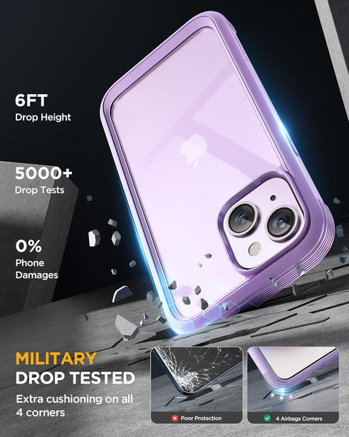Miracase Glass Series Case for iPhone 14, 6.1 inch, Full-Body Clear Bumper with Built-in Tempered Glass Protector