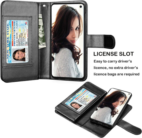 NJJEX Wallet Case for Galaxy S10E, PU Leather Flip Folio with 9 Card Slots, Detachable Kickstand, Magnetic Cover &