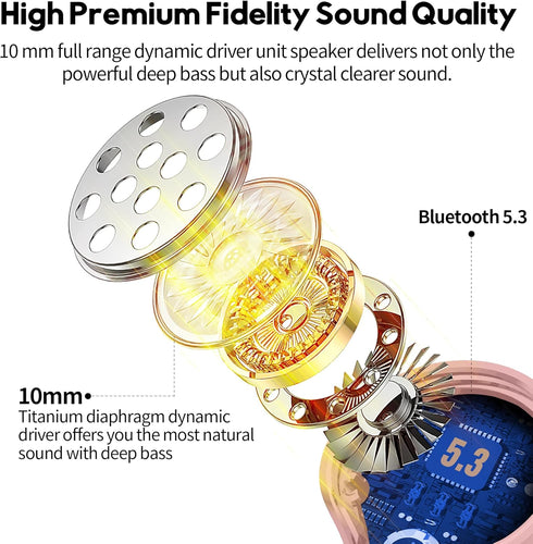 Pink Wireless Earbuds, Bluetooth 5.3 Headphones with Immersive Sound, Hi-Fi Stereo, IPX8 Waterproof, 4 Mics Noise