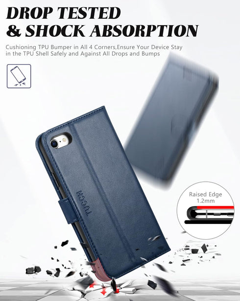 TUCCH Wallet Case for iPhone SE 2022/SE2, iPhone 8/7, PU Leather Credit Card Holder, Dark Blue