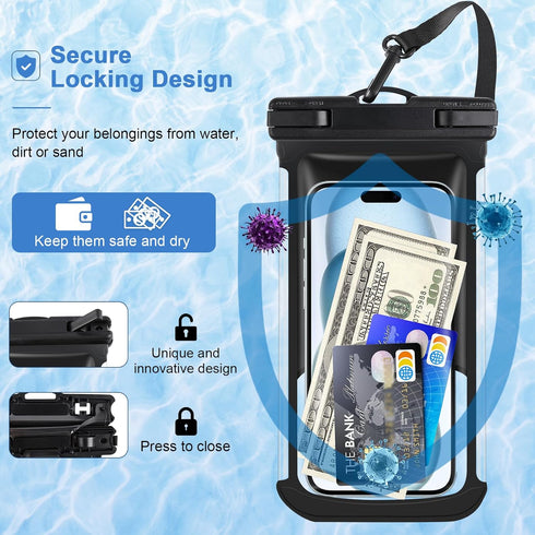 2 Pack Waterproof Phone Pouch, IPX8 Waterproof Phone Case for 15/14/13/12/11 Pro Max Plus Samsung Up to 7.5",