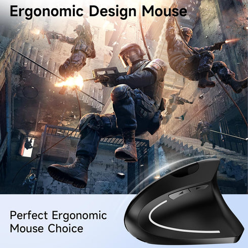 Stylish Ergonomic Optical Wireless Mouse, Rechargeable 2.4G Vertical Mice, Cordless with USB Receiver, 800/1200/1600