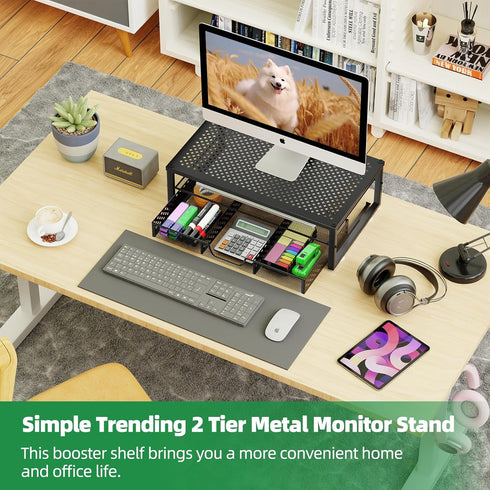 Simple Trending Metal Monitor Stand Riser with Drawer for Laptop, Computer, iMac, Black