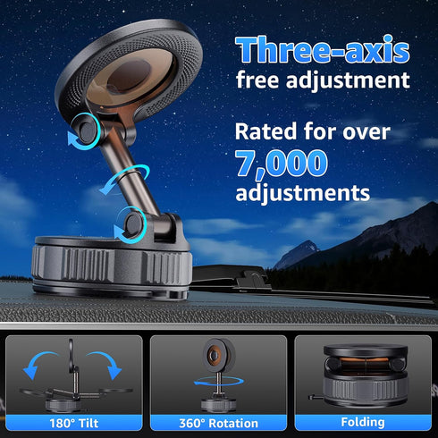 WLLNEE Car,360 Magsafe,92lbs Upgraded Vacuum Magnetic Phone Holder For Adjustable Suction Cup Phone Mount For Foldable