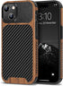 TENDLIN iPhone 15 Case - Slim Black Leather Hybrid with Wood Grain & Carbon Fiber Texture Design.