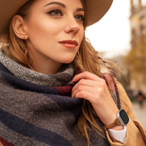 Minyee Slim & Thin Leather Straps Bracelet Wristband for Fitbit Versa 3/Fitbit Sense, Compatible with Men and Women,