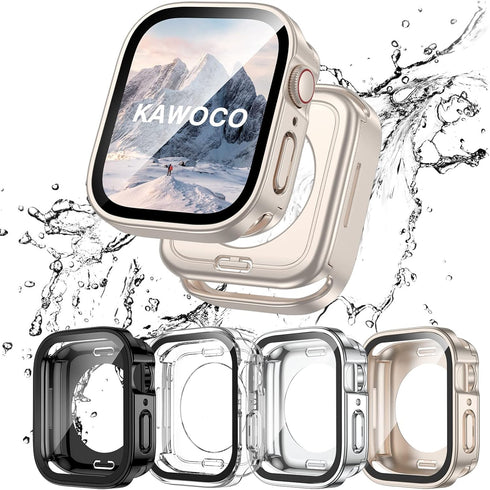 4 Pack Waterproof Case for Apple Watch 45mm Series 9/8/7, 2 in 1 Full Coverage Bumper Protective Cover with Screen
