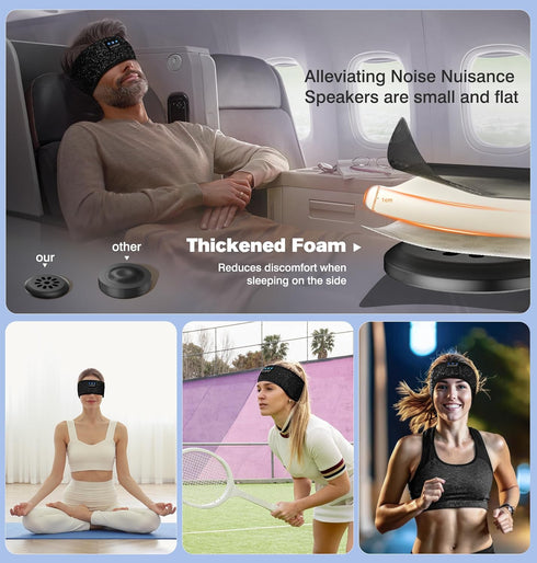 Bluetooth Headphones Headband, Reflective Black Wireless Over Ear for Night Cycling, Jogging, Hiking