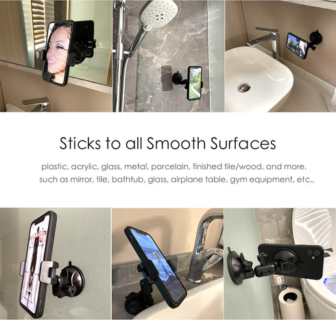 Universal Mirror Shower Phone Holder, Multi-Directional Dual 360 Degree Rotating Wall Mount Stand for Tiktok Youtube