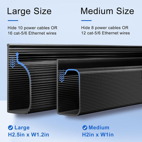 ZhiYo Cable Management Under Desk, 6x15.7in, 94.5in Cord Organizer, Self-Adhesive Wire Management Black J Channel