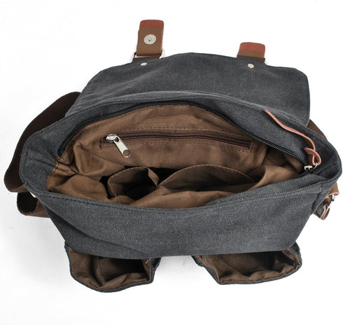 Waterproof Camera Bag/Case, Vintage Canvas Leather Trim DSLR SLR Shoulder Messenger Sling Bag for Nikon, Canon, Sony,