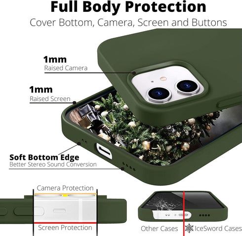 IceSword iPhone 12 Mini Case - Matte Dark Green, Thin Silicone Gel Rubber Shockproof Case, 5.4"