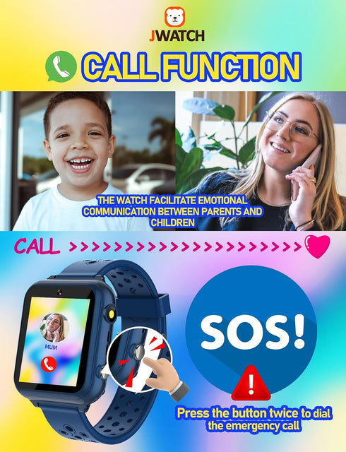 Kids Smart Watch Phone SOS with 10 Stories, 24 Puzzle Games, Alarm Clock - Toys for Ages 6-12 Boys Girls