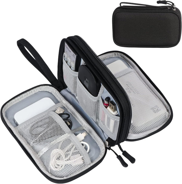 FYY Travel Cable Organizer Pouch - Black Portable Waterproof Double Layers Storage Bag for Accessories