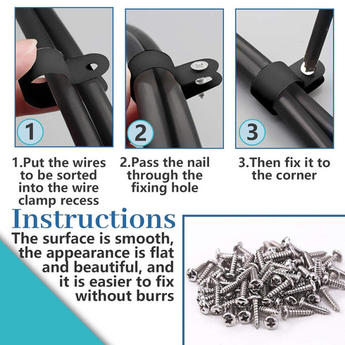 Glarks 60Pcs 1/4 Inch Black Nylon Screw Mounting R-Type Cable Clip Kit with Screws for Wire and Cable