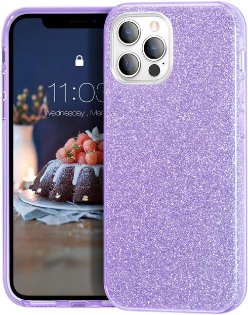 MATEPROX Compatible with iPhone 12 Pro Case, Glitter Bling Sparkle Cute Girls Women Protective Cover (Purple)