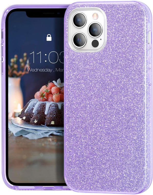 MATEPROX Compatible with iPhone 12 Pro Case, Glitter Bling Sparkle Cute Girls Women Protective Cover (Purple)