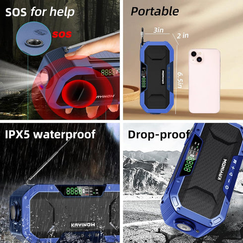 Emergency Radio Hand Crank Solar Power - Portable AM FM NOAA Weather Radio with 5000mAh Rechargeable Battery