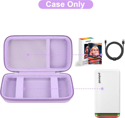 Canboc Carrying Case Compatible with Polaroid Hi-Print 2nd Generation Bluetooth Connected 2x3 Pocket Photo Dye-Sub Printer, Mesh Pocket fits Cable, Paper, Purple (Case Only)
