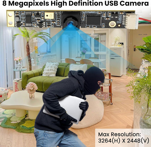 IFWATER 8MP 30fps 105 2448P 3D USB Camera Camera Module with Microphone Degree Wide Angle Lens Lightburn PC Computer