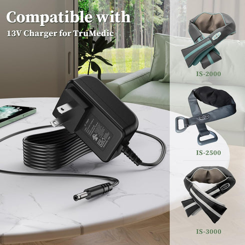 13V Charger for TruMedic IS-2000 IS2000 TM IS-2500 IS2500 IS-3000 IS3000 Pro InstaShiatsu Neck Back Shoulder Massager Adapter for TM-IS-2000 TM-IS-3000PRO FR-E13018-UL Neck Massager Power Supply Cord