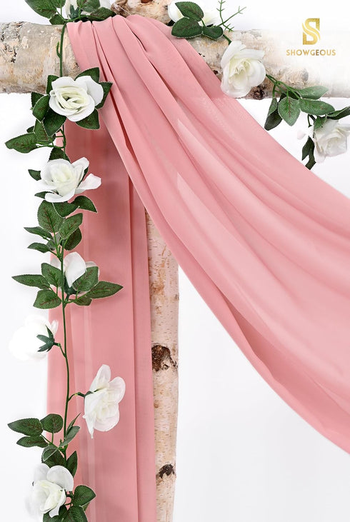 Wedding Arch Draping Fabric - 8 Panels 28" x 20ft Dusty Rose Chiffon Drapes for Ceremony and Reception Decorations
