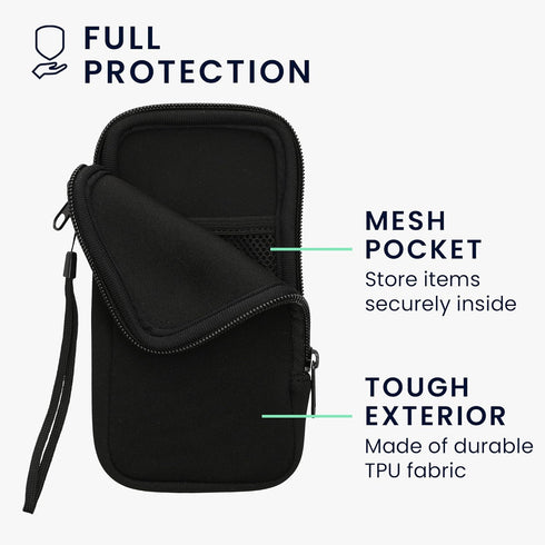 kwmobile Neoprene Phone Pouch XL - Universal Mobile Bag with Zipper, Wrist Strap - 6.7/6.8" - Black