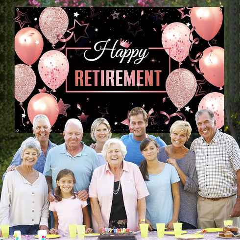 Blulu Retirement Party Decorations, Extra Large Fabric Retire Sign Banner Photo Booth Backdrop, 72.8 x 43.3 Inch