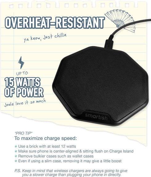 Smartish Fast Wireless Charger - Charge Island - Qi-Certified 15W Universal Charging Pad for iPhone, Samsung, AirPods